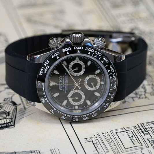 Seiko Mod Daytona Acier - Bracelet Oysterflex Noir Diamants