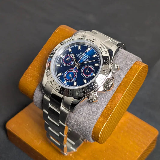 Seiko Mod Daytona Acier - Cadran Bleu Chronographe