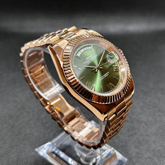 Seiko Mod Day-Date Or Rose - Cadran Vert Olive
