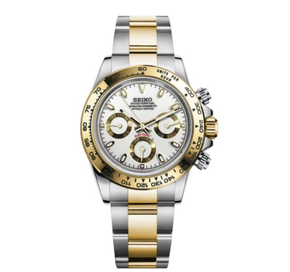Seiko Mod Daytona Bicolore Or - Cadran Blanc Chronographe
