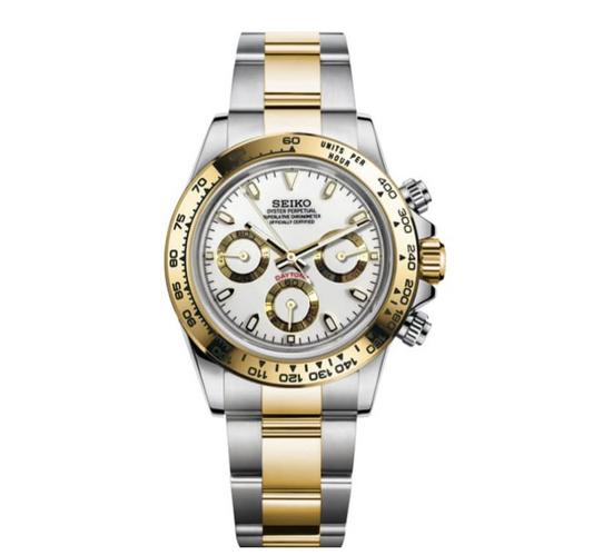 Seiko Mod Daytona Bicolore Or - Cadran Blanc Chronographe