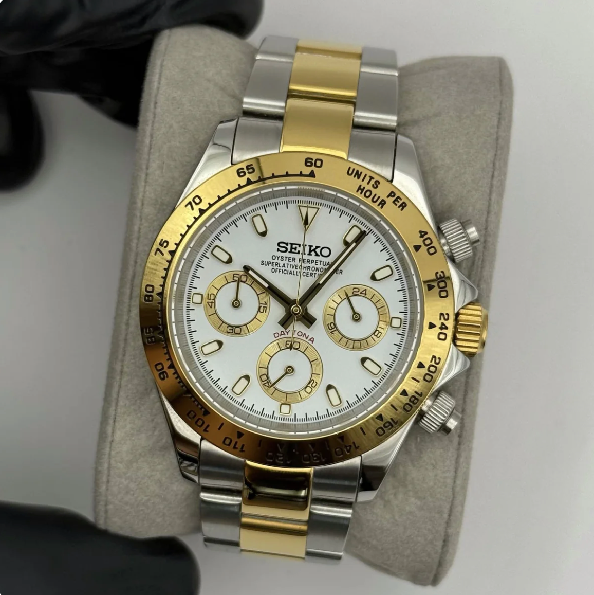 Seiko Mod Daytona Bicolore Or - Cadran Blanc Chronographe