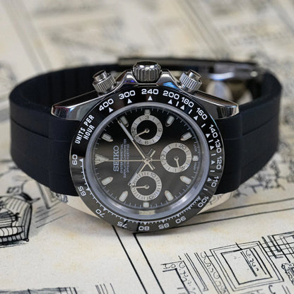 Seiko Mod Daytona Acier - Bracelet Oysterflex Noir Diamants