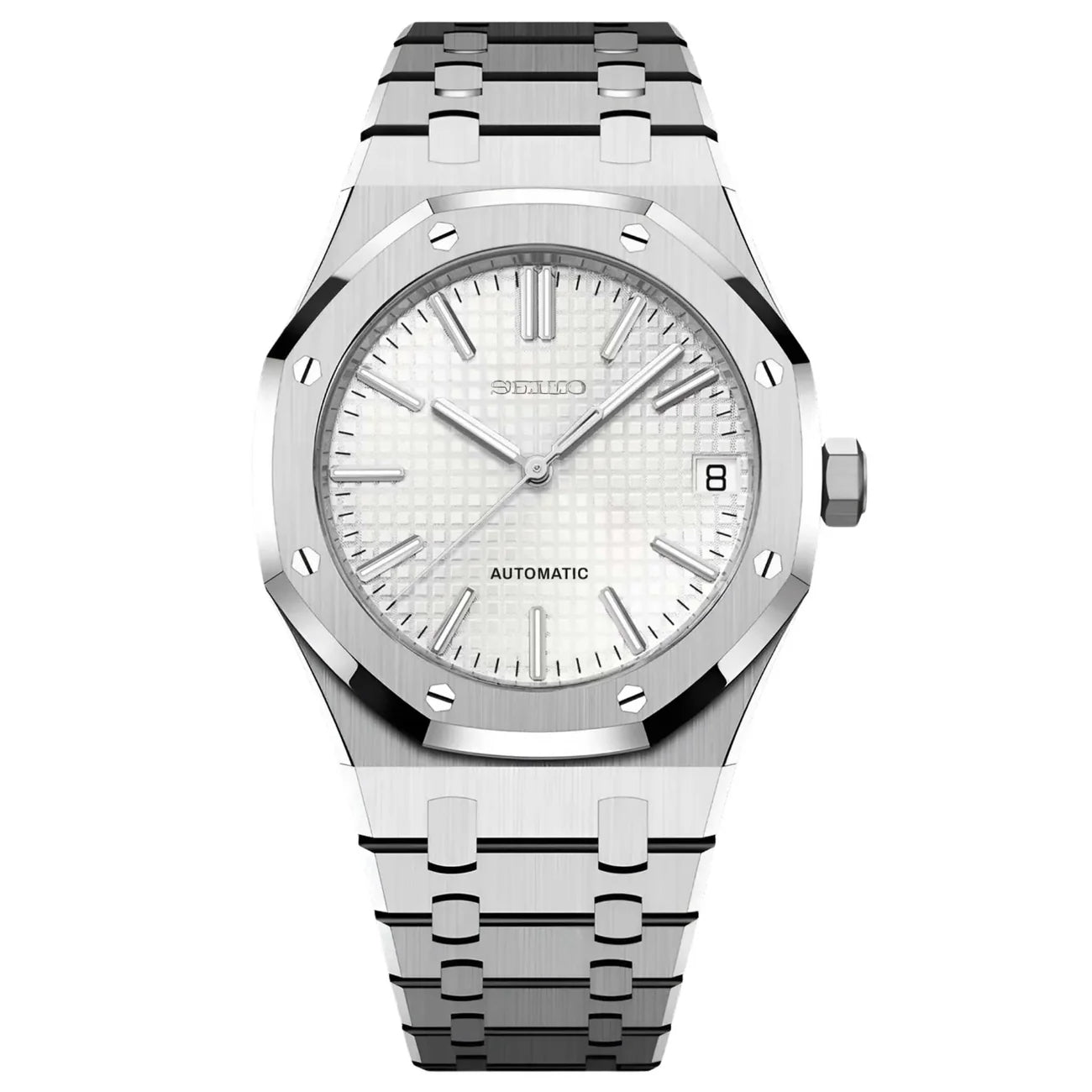 Seiko Mod Royal Oak Acier - Cadran Blanc Argenté Tapisserie