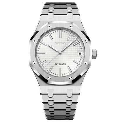 Seiko Mod Royal Oak Acier - Cadran Blanc Argenté Tapisserie