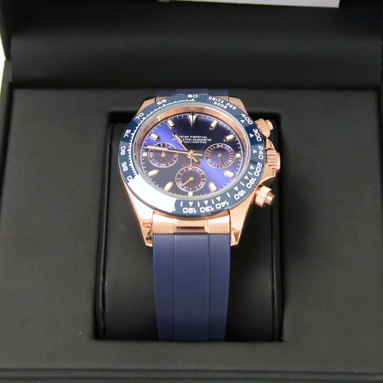 Seiko Mod Daytona Or Rose - Bracelet Oysterflex Bleu