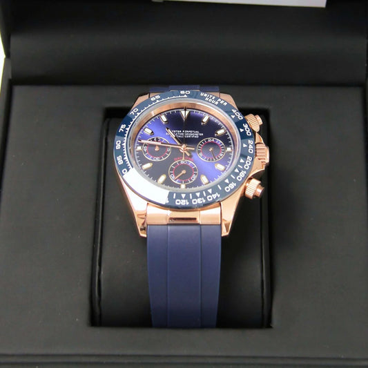 Seiko Mod Daytona Or Rose - Bracelet Oysterflex Bleu