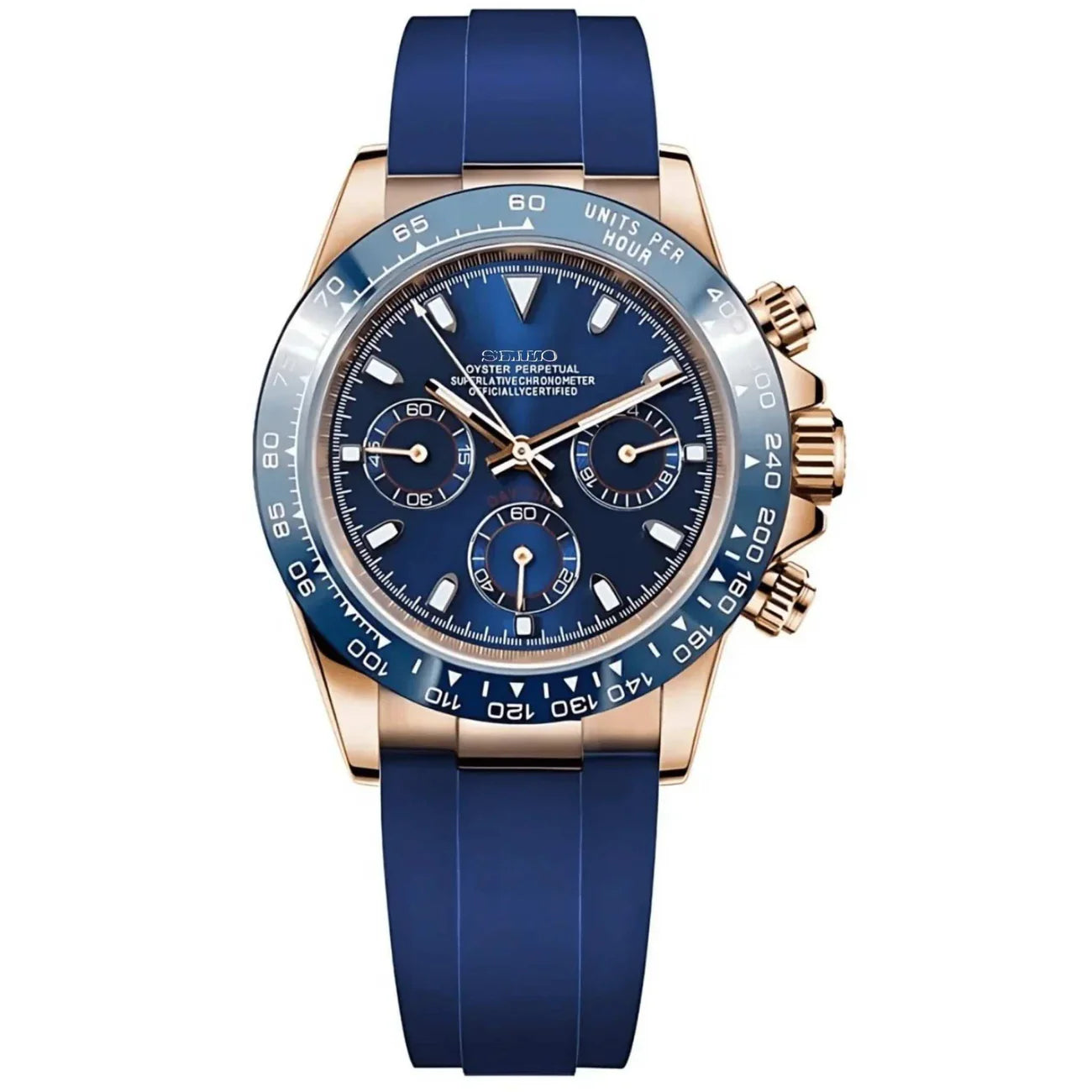 Seiko Mod Daytona Or Rose - Bracelet Oysterflex Bleu