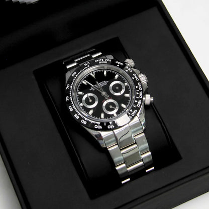 Seiko Mod Daytona Acier - Cadran Noir Chronographe