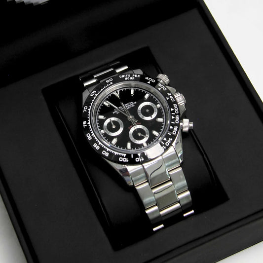 Seiko Mod Daytona Acier - Cadran Noir Chronographe