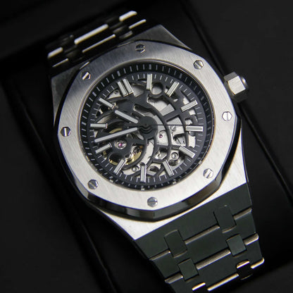 Seiko Mod Royal Oak Acier - Cadran Squelette Noir