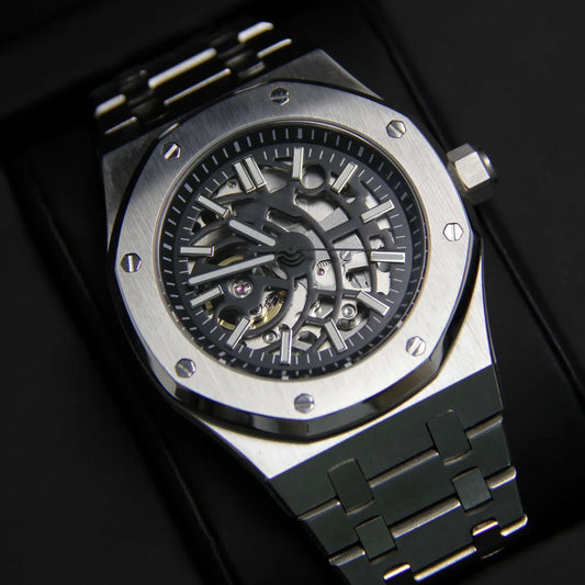 Seiko Mod Royal Oak Acier - Cadran Squelette Noir