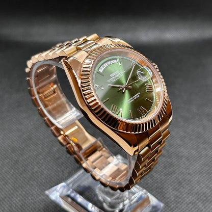 Seiko Mod Day-Date Or Rose - Cadran Vert Olive