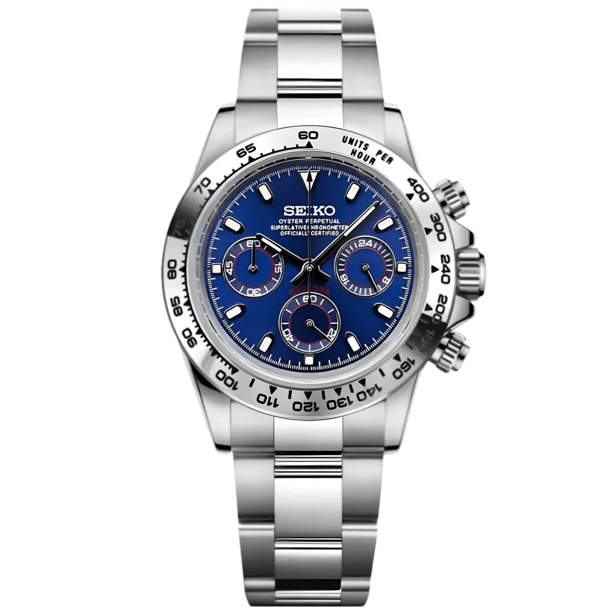 Seiko Mod Daytona Acier - Cadran Bleu Chronographe