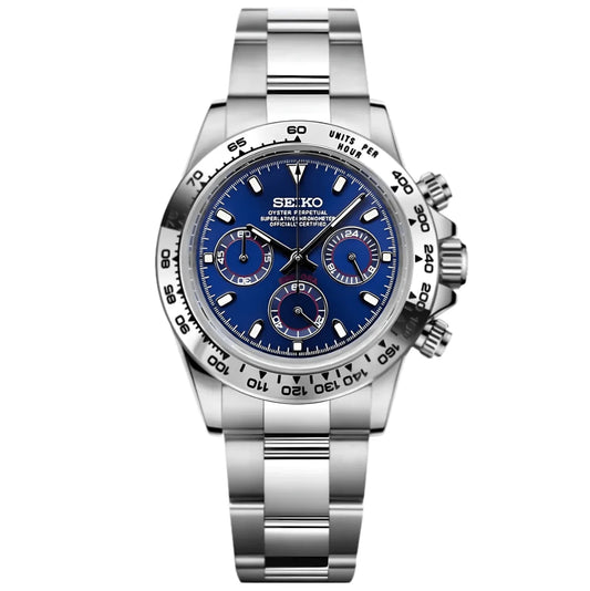 Seiko Mod Daytona Acier - Cadran Bleu Chronographe