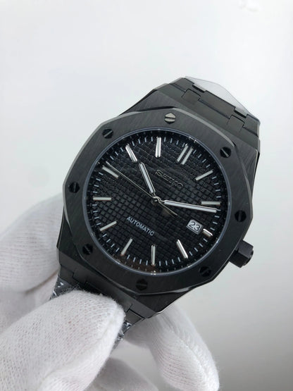 Seiko Mod Royal Oak Acier - Cadran Noir Tapisserie