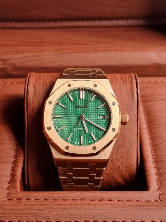 Seiko Mod Royal Oak Or Rose - Cadran Vert Tapisserie